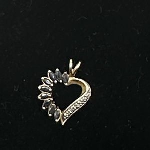 925 Pendant Necklace Gold Over Sterling Silver Heart Shaped Sapphire & Diamond